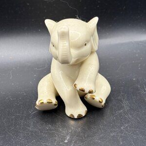 Lenox Handcrafted Ivory Ceramic Elephant Figurine With Gold Accents 3” Tall